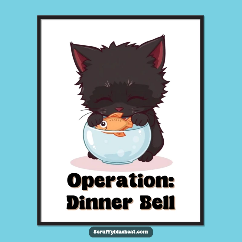 Funny Kitten Fish Heist Poster: Amusing Wall Art for Cat Enthusiasts