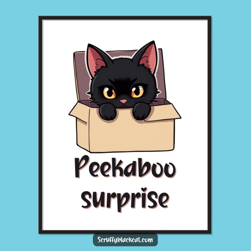 Funny Cat Poster: Mischievous Cat Box Peek, Mysterious Wall Art, Unique Gift