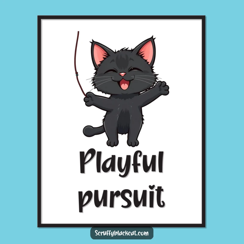 Funny Cat Poster: Scruffy Cat Batting String, Playful Wall Art, Unique Gift
