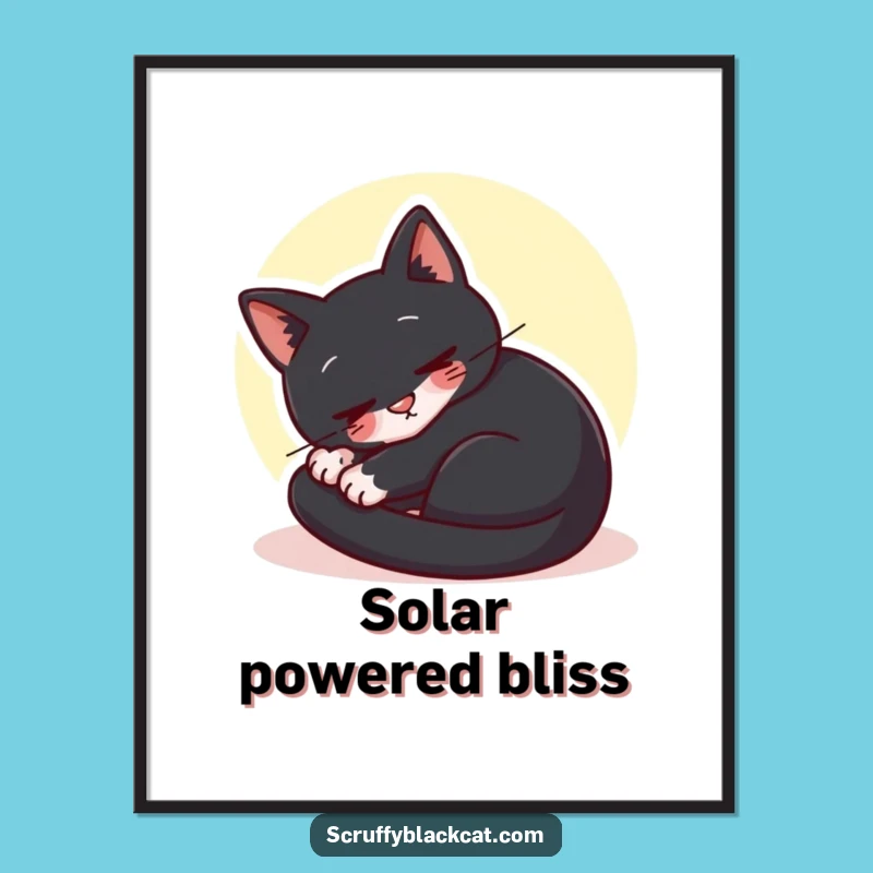 Funny Content Cat Sunbeam Poster - Peaceful Feline Wall Art Gift