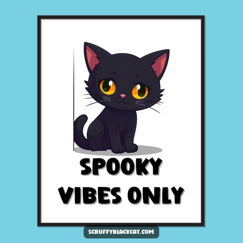 Funny Glowing Eyes Black Cat Poster - Spooky Humorous Wall Art for Cat Lovers