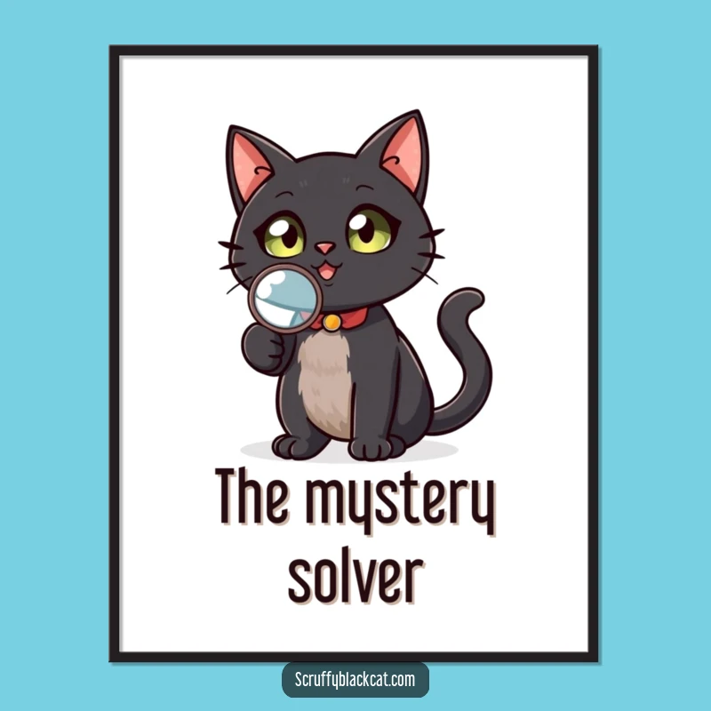 Funny Black Cat Investigator Poster - Sherlock Meow Art Print, Great Wall Decor Gift!