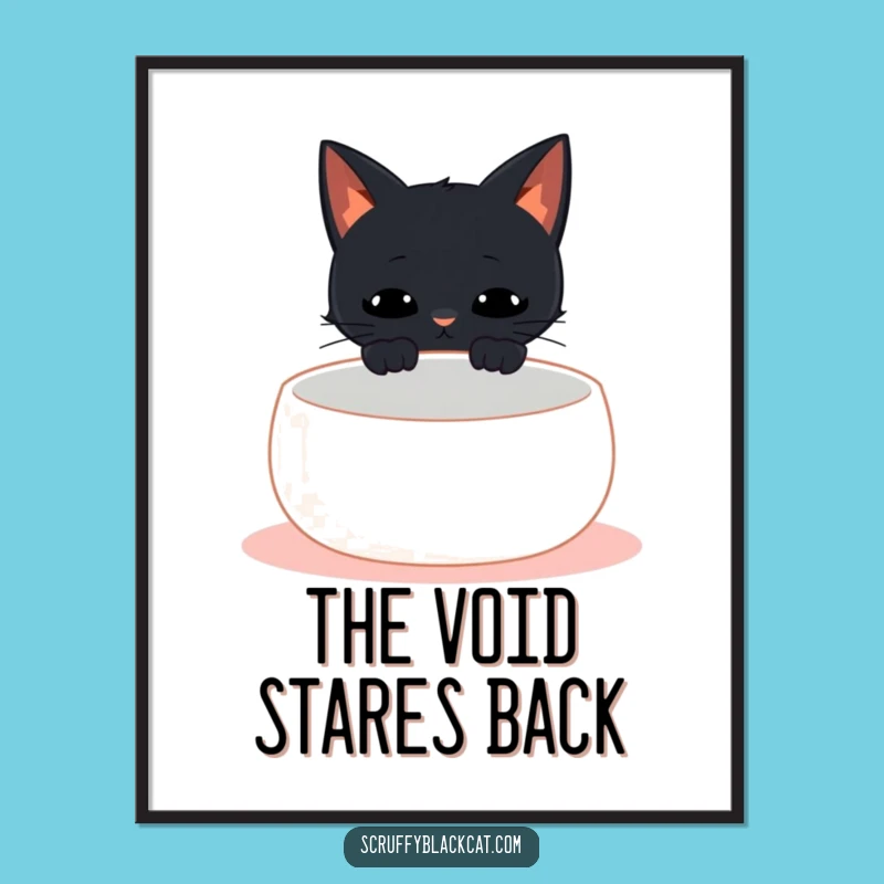 Funny Empty Bowl Cat Meow Poster - Humorous Kitchen Art Gift for Cat Lovers