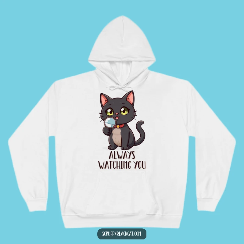 Cozy Funny Black Cat Detective Hoodie - Stay Warm While Solving Mysteries, Ideal Gift!
