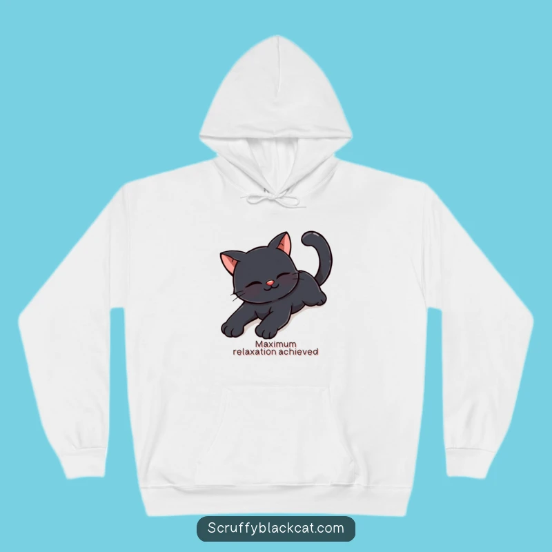 Cozy Funny Happy Black Cat Stretching Hoodie: Warm Comfort