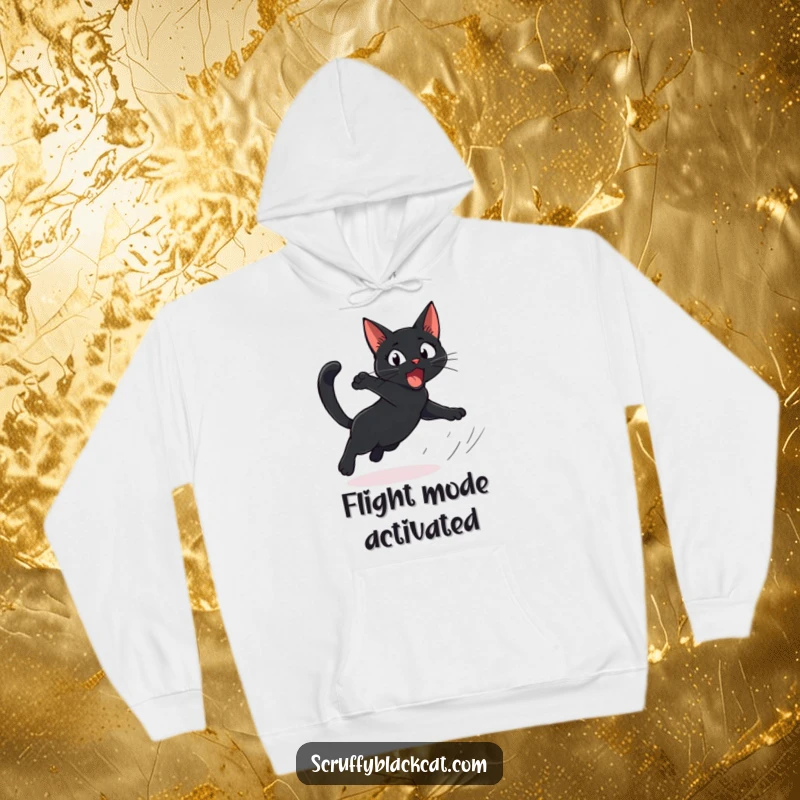 Funny Cat Hoodie featuring a startled black cat comically leaping, perfect for cozying up with a dose of hilarious surprise.