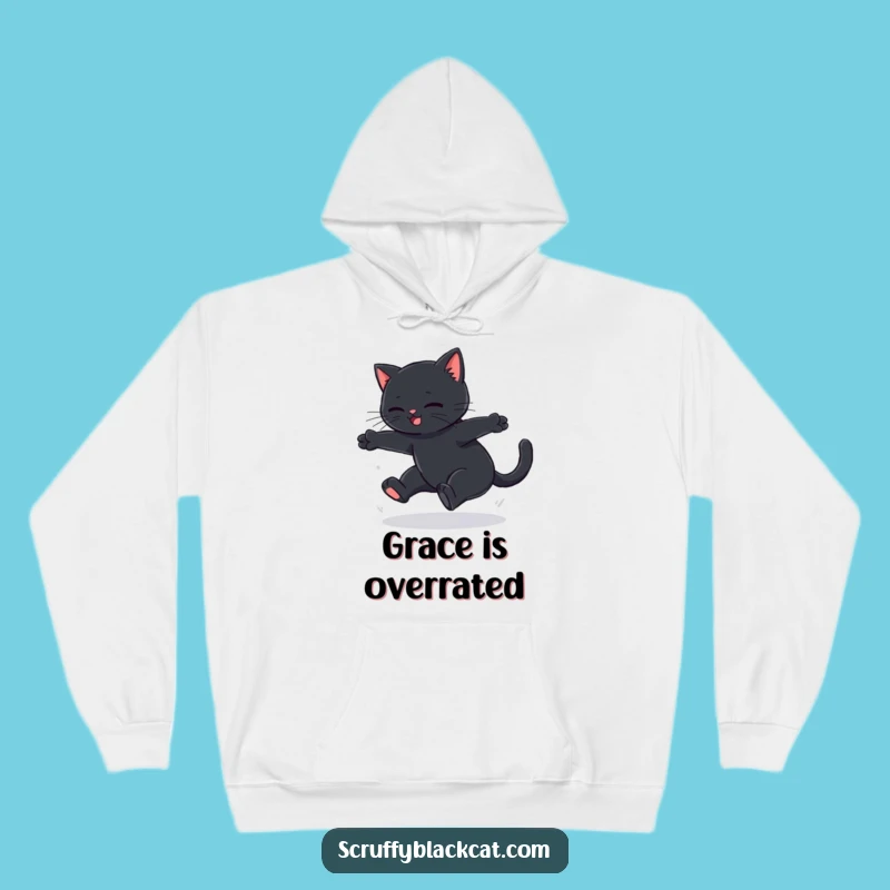 Funny Black Cat Leap Fail Hoodie - Cozy & Hilarious Cat Gift for Cold Days