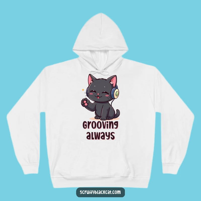 Cozy Funny DJ Cat Hoodie: Black Cat Grooving, Warm Music Gift