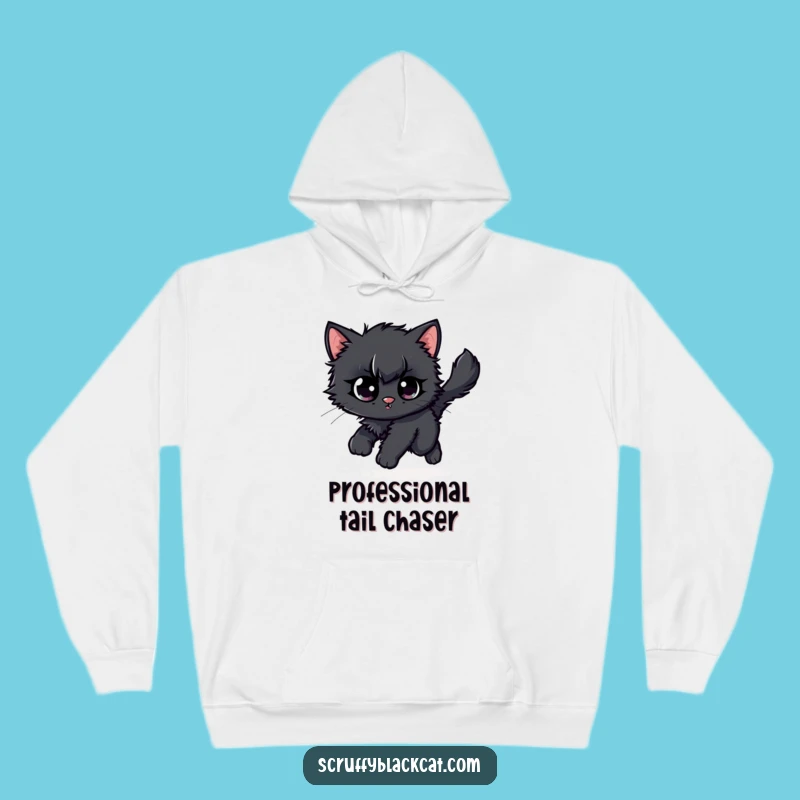 Cozy Funny Kitten Tail Chase Hoodie: Warm, Humorous Cat Lover Apparel