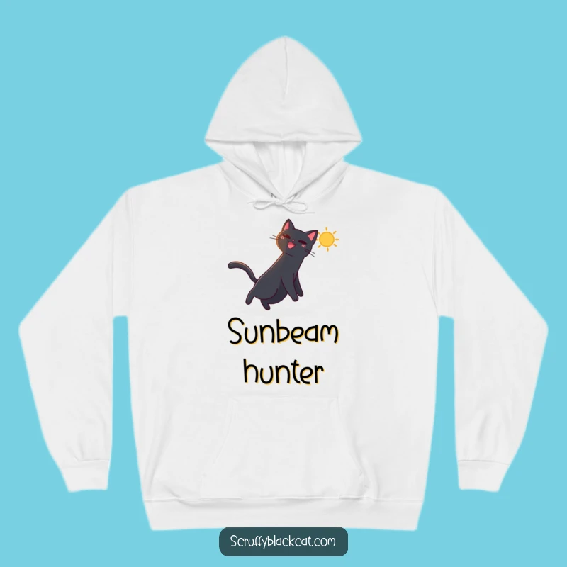 Cozy Funny Black Cat Sunbeam Hoodie - Warm & Joyful Humorous Apparel