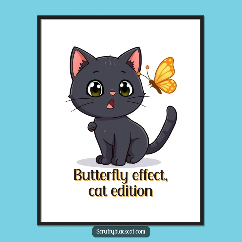 Funny Free Printable Wall Art: Surprised Cat & Butterfly - Quirky Downloadable Decor!