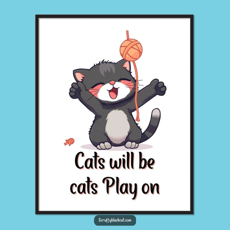 Funny Free Printable Wall Art: Cat Yarn Play Decor