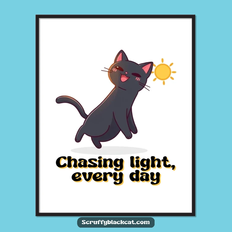 Funny Free Printable Wall Art: Cat Chasing Sunbeam - Joyful Downloadable Decor