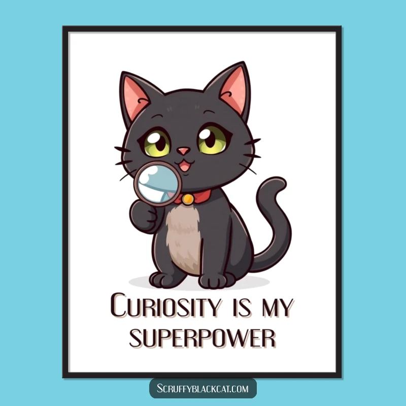 Free Printable Wall Art: Funny Black Cat Detective, Quirky Home Decor, Downloadable Art