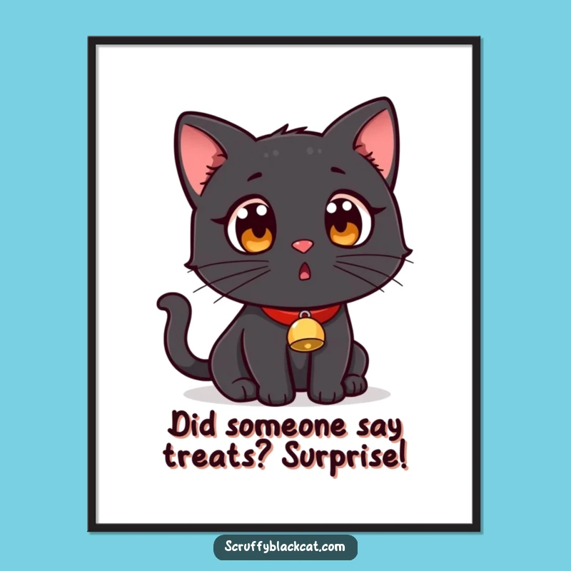 Funny Free Printable Wall Art: Surprised Cat with Bell - Downloadable Art