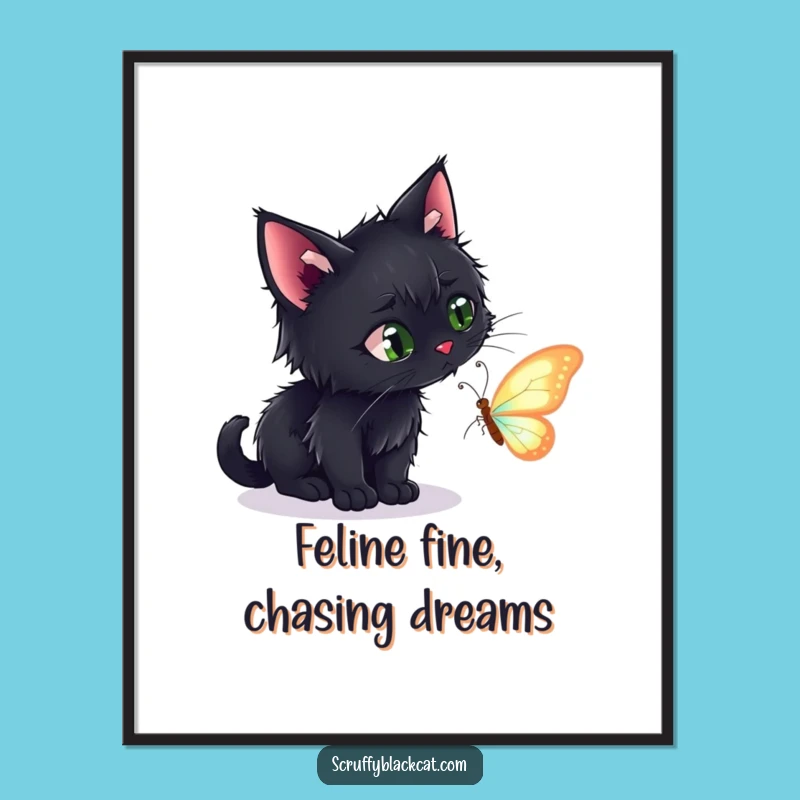 Funny Free Printable Wall Art: Scruffy Cat Stalking Butterfly - Hilarious Downloadable Home Decor