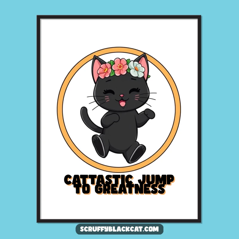 Free Printable Wall Art: Funny Cat Hoop Jump, Downloadable Humorous Pet Decor