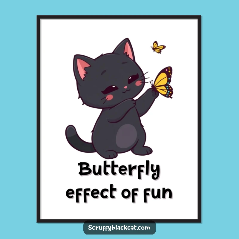 Free Printable Wall Art: Playful Cat Butterfly Chase, Downloadable Humorous Decor