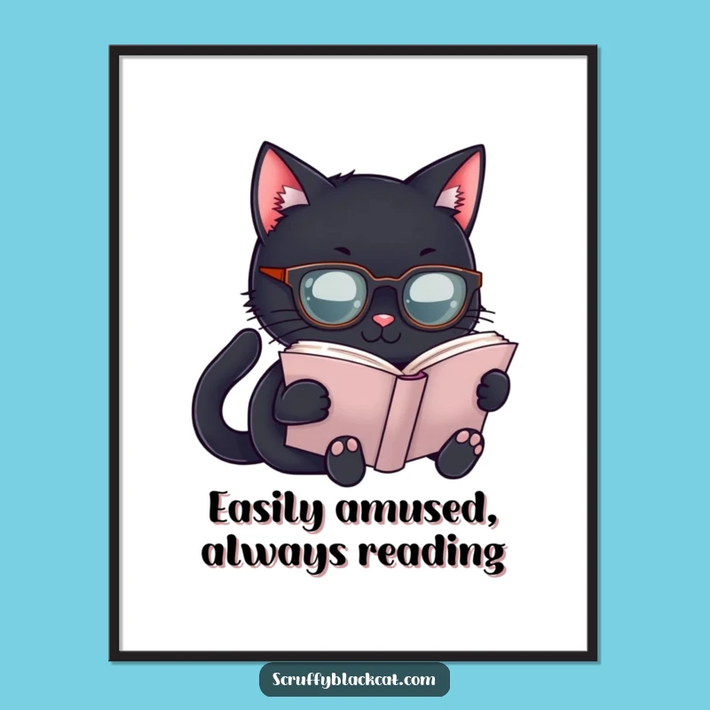 Funny Free Printable Cat Bookworm Wall Art - Whimsical Downloadable Decor