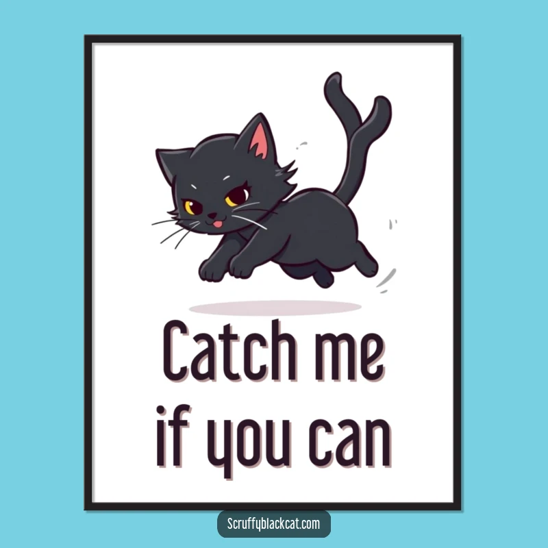 Funny Free Printable Wall Art: Black Cat Tail Chase Decor
