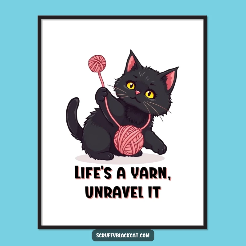 Funny Free Printable Wall Art: Cat Yarn Playtime, Whimsical Downloadable Decor