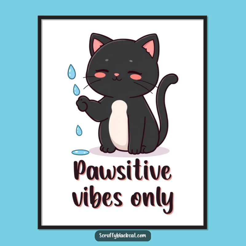 Funny Free Printable Wall Art: Black Cat Batting Raindrop Decor