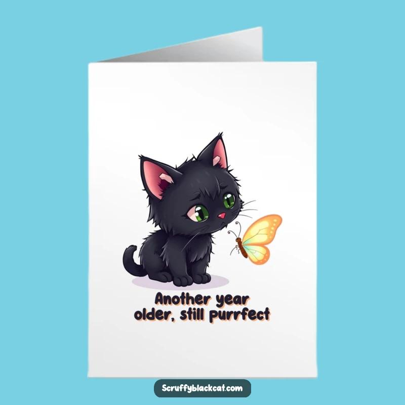 Funny Free Printable Birthday Card: Scruffy Cat Stalking Butterfly - Hilarious Downloadable Gift
