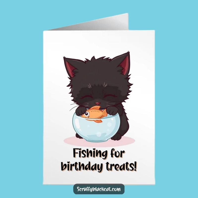 Free Printable Birthday Card: Kitten Fishy Theft Surprise Gift