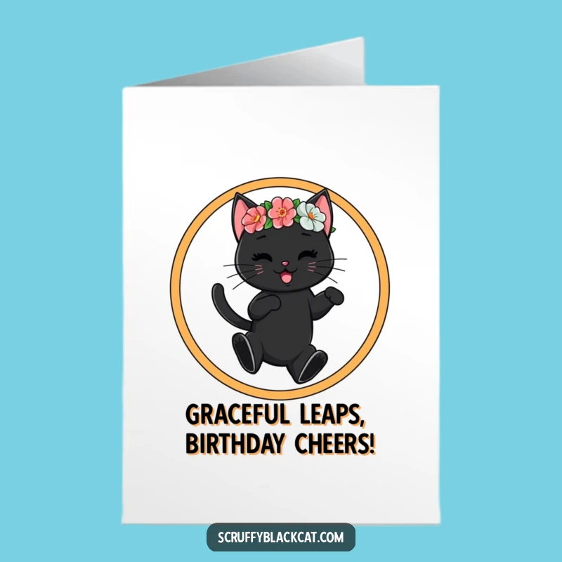 Free Printable Birthday Card: Funny Cat Hoop Jump, Downloadable Humorous Greeting