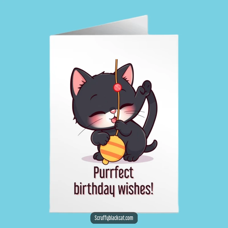 Free Printable Birthday Card: Funny Cat String Toy - Playful Gift