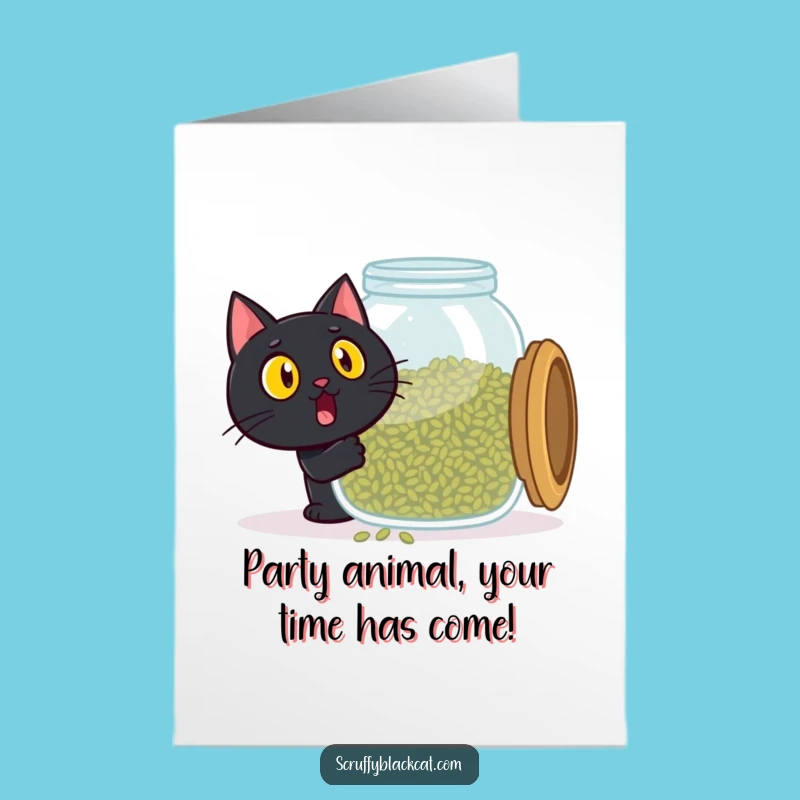 Free Printable Birthday Card: Surprised Cat & Catnip, Hilarious Downloadable Gift for Humor Lovers