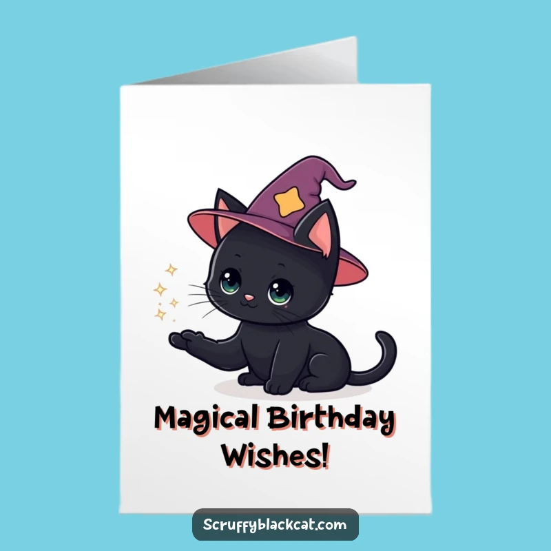 Free Printable Birthday Card: Wizard Cat Magic, Fun Downloadable Gift
