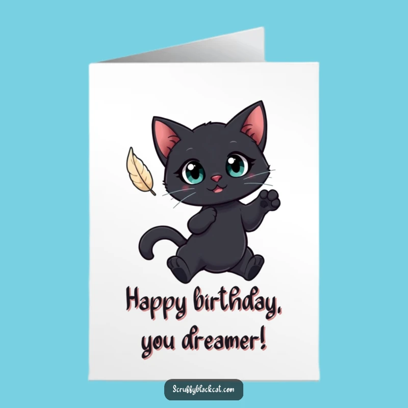 Free Printable Cat Birthday Card: Feather Leap Fun Downloadable Gift