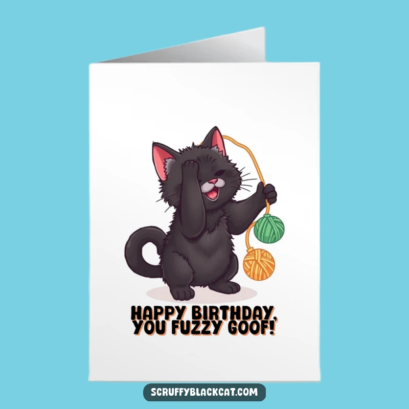 Free Printable Cat Birthday Card: Yarn Playful Fun Downloadable Gift