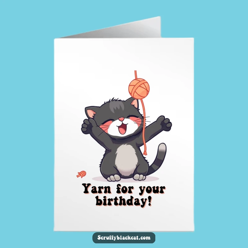 Free Printable Funny Birthday Card: Cat Playing Yarn Surprise!
