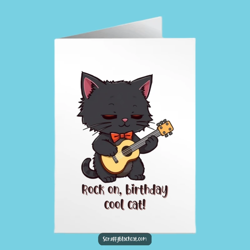 Free Printable Funny Birthday Card: Scruffy Cat Bow Tie Guitarists for a Hilarious Downloadable Gift