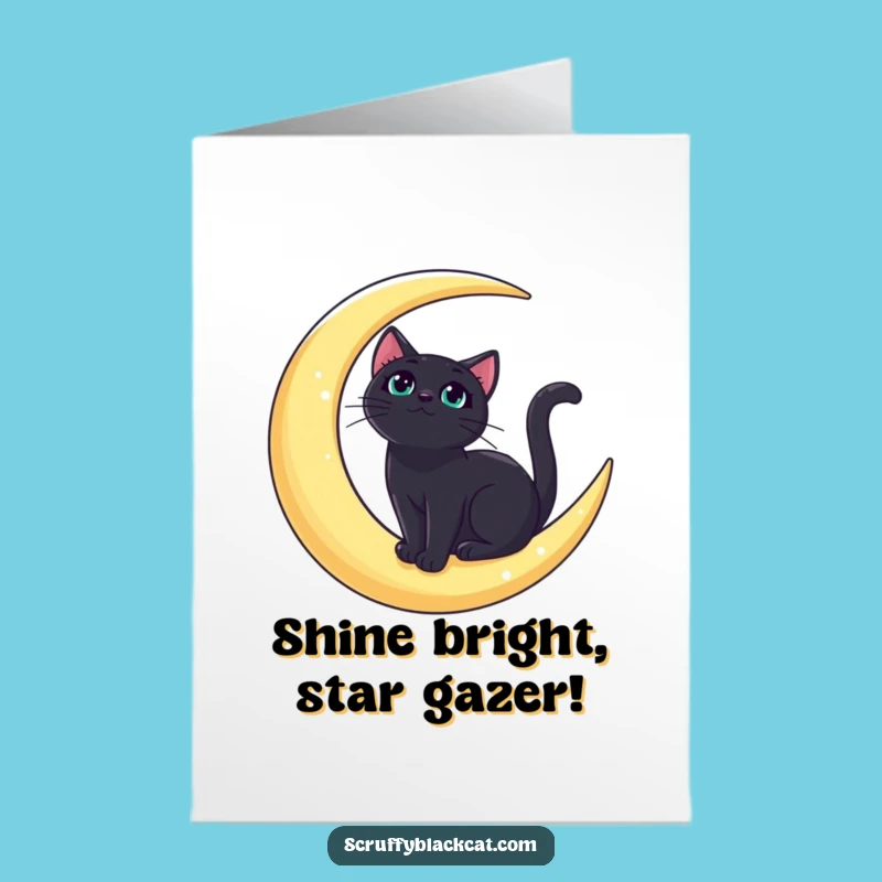 Free Printable Moon Cat Birthday Card - Regal Downloadable Gift for Astrology Fans
