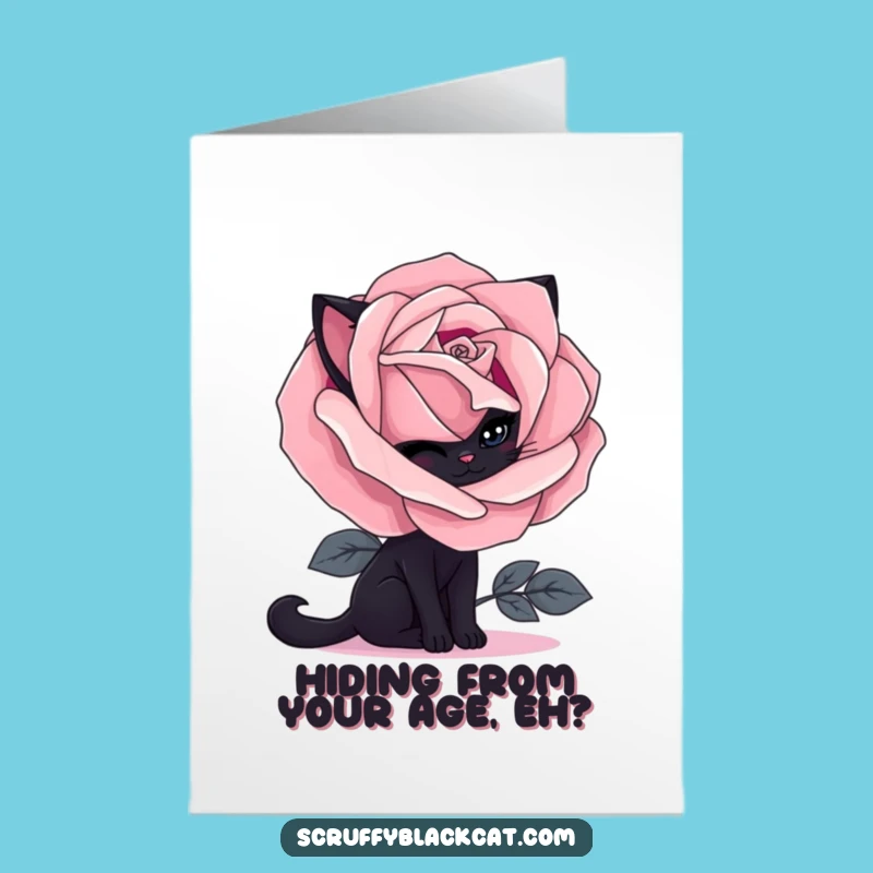 Free Printable Shy Cat Gothic Rose Birthday Card - Funny Downloadable Gift for Cat Lovers