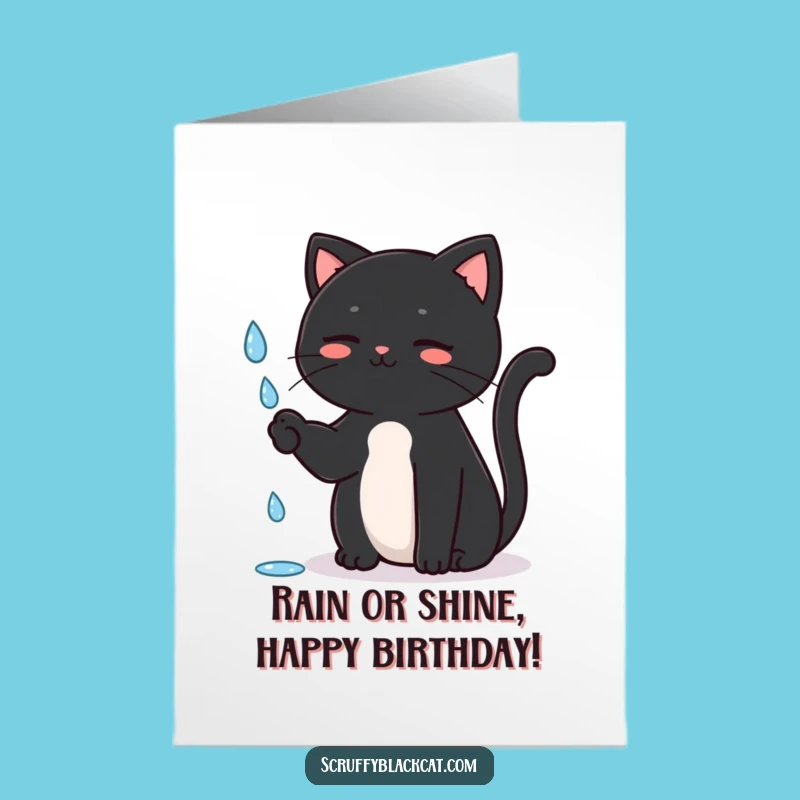 Funny Free Printable Birthday Card: Cat Batting Raindrops, Downloadable Whimsical Gift