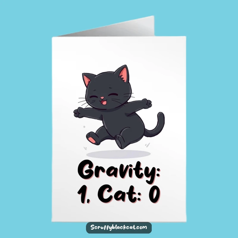 Free Printable Funny Black Cat Birthday Card - Cat's Epic Fail Leap Downloadable Greeting