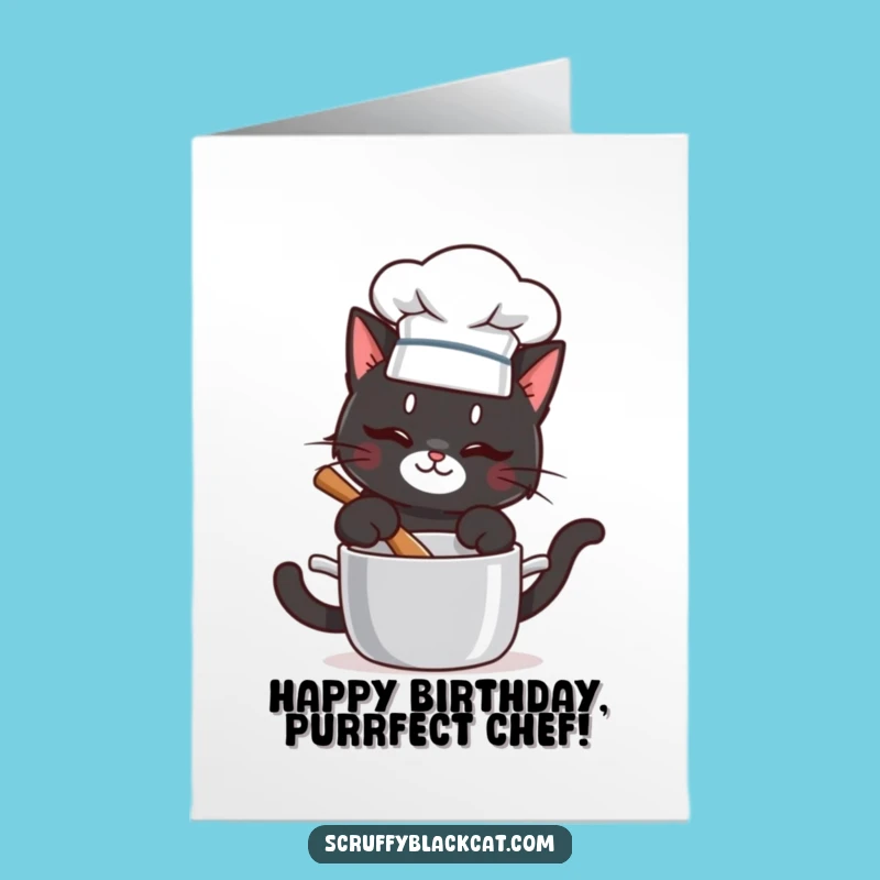Free Printable Chef Cat Birthday Card: Funny Cooking Gift Downloadable