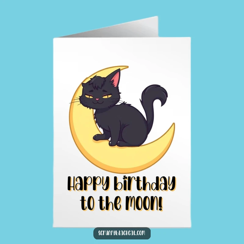 Free Printable Cat Birthday Card: Moonlit Wishes Funny Downloadable Gift