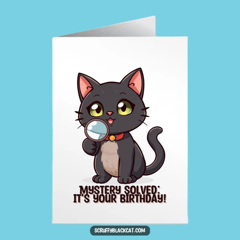 Free Printable Birthday Card: Funny Black Cat Detective, Sherlock Holmes Style, Downloadable Gift