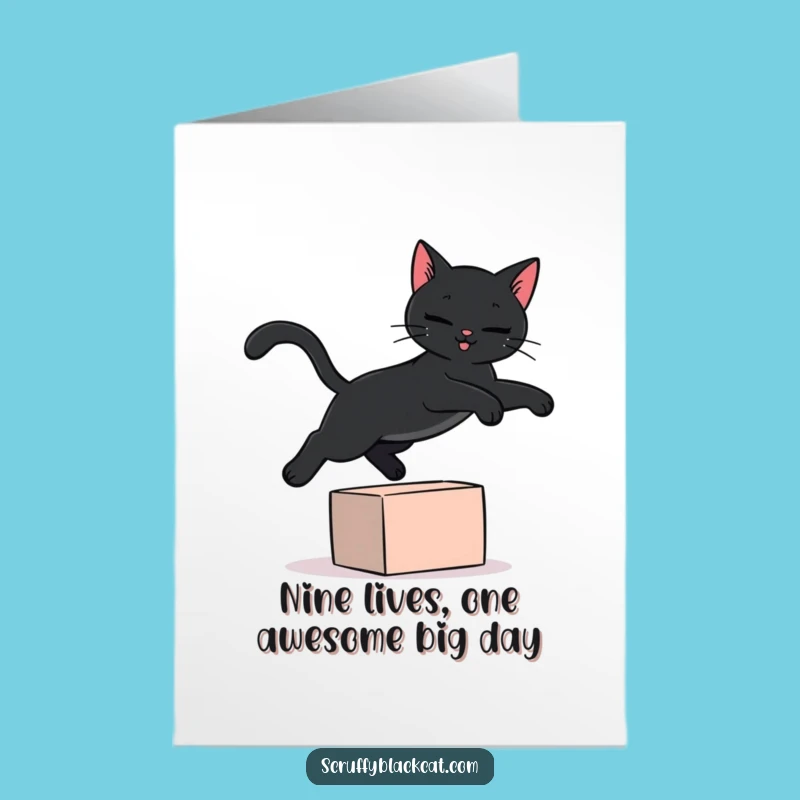 Free Printable Funny Black Cat Birthday Card: Graceful Leap Downloadable Gift