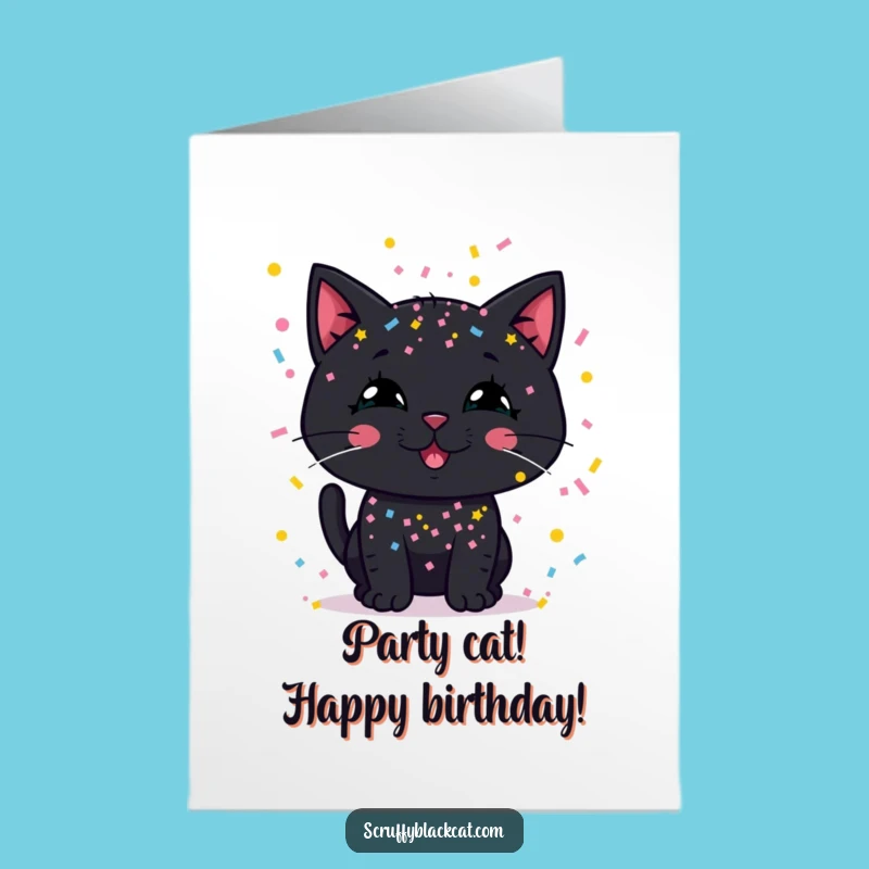 Free Printable Birthday Card: Confetti Cat Party Fun Downloadable Gift