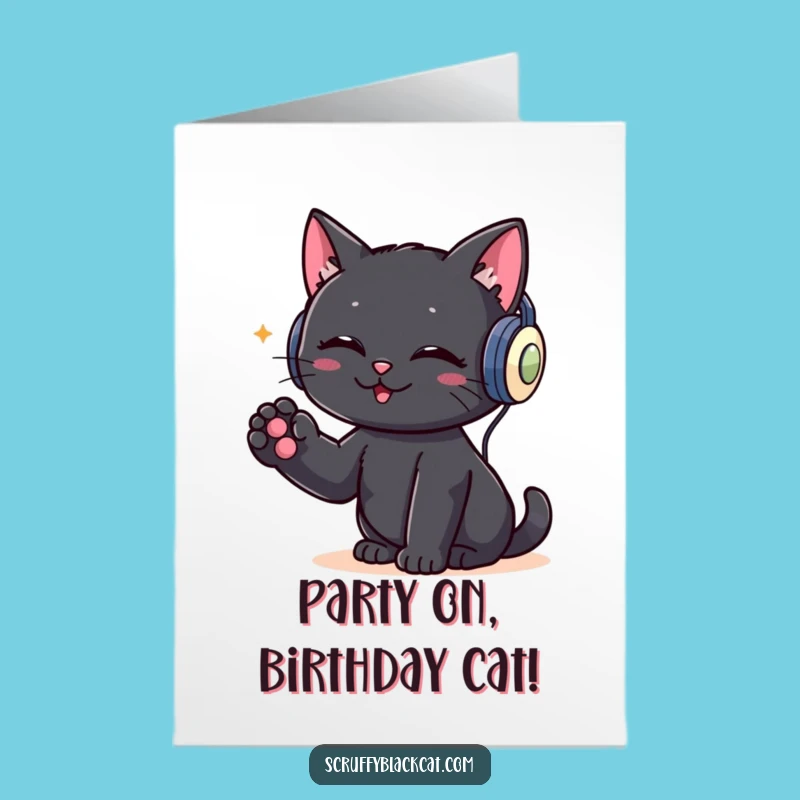Free Printable Cat Birthday Card: Groovy Tunes Funny Downloadable Gift