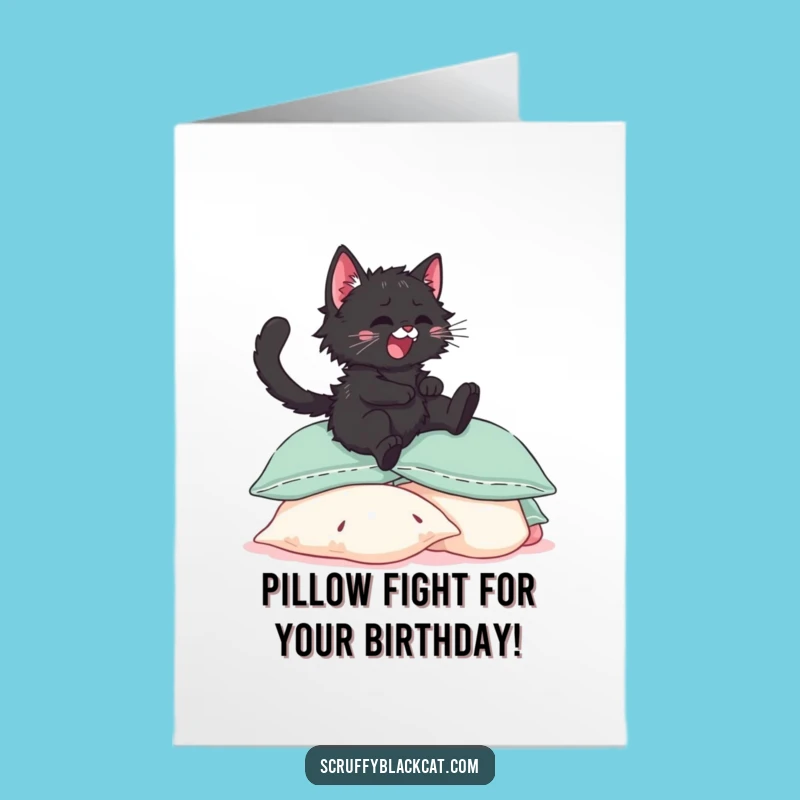 Free Printable Birthday Card: Kitten Pillow Jump Surprise Gift