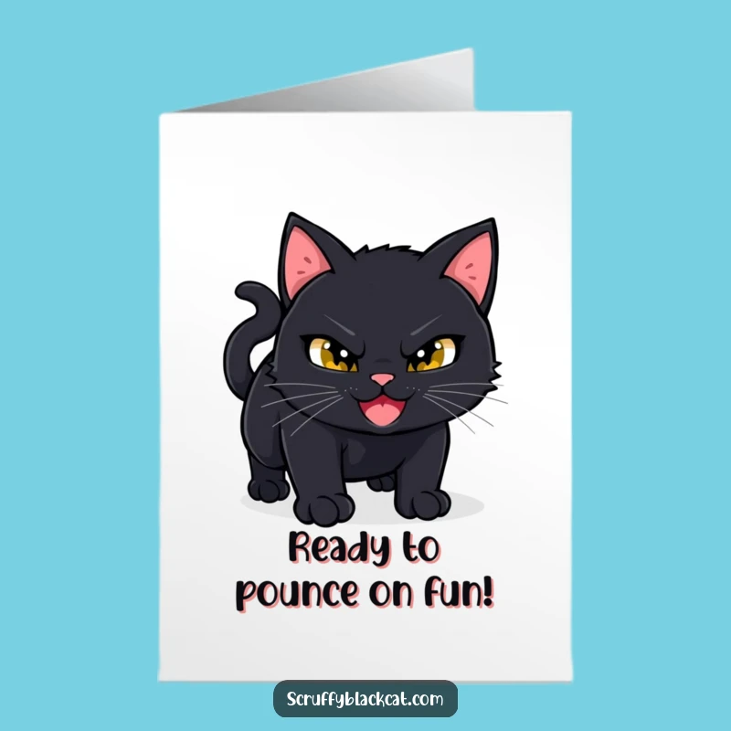 Free Printable Happy Birthday Card: Mischievous Cat Pounce, Funny Downloadable Gift