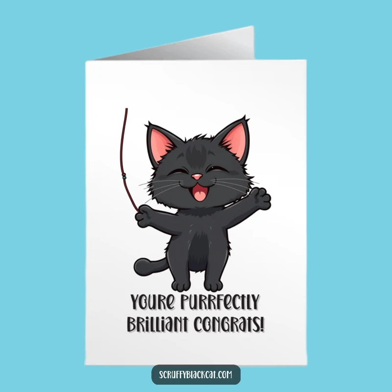 Free Printable Cat Congrats Card: String Batting Funny Downloadable Gift for Victories