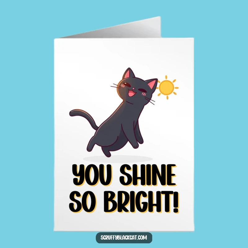 Free Printable Congrats Card: Cat Chasing Sunbeam - Happy Downloadable Achievement Gift